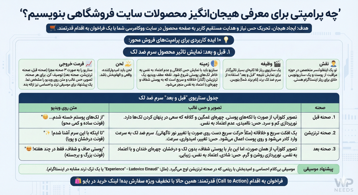 ۳۳ پرامپت ترند اینستاگرام با هوش مصنوعی | فروش، آموزش و سرگرمی در ریلز 3 سناریو ترند اینستاگرام برای نمایش تاثیر سرم ضد لک