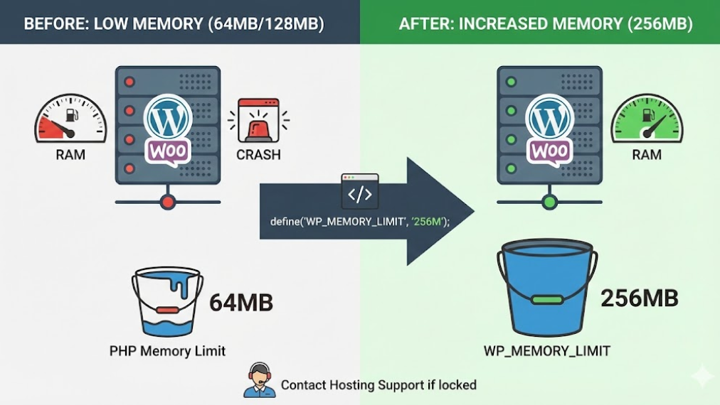 راهنمای جامع حل مشکلات رایج ووکامرس؛ عیبیابی سریع ارورها و کندی فروشگاه 2 آیا افزایش محدودیت حافظه Php (Memory Limit) راه نجات است؟