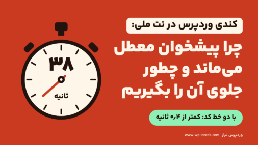عنوان مقاله روی زمینه قرمز و کنار آن زمان‌سنجی که ۳۸ ثانیه را نشان می‌دهد، و با دو خط کد کمتر از ۰٫۴ ثانیه