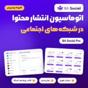 تصویر افزونه Bit Social Pro با لوگوی Bit Social، عنوان اتوماسیون انتشار محتوا در شبکه‌های اجتماعی و نشان شبکه‌ها