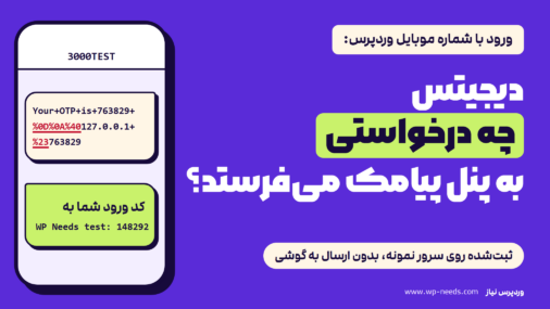 تصویر طراحی‌شده: گوشی با دو پیامک نمونه، یکی با متن انگلیسی دیجیتس که علامت جمع و کدهای درصدی دارد و یکی با پیام فارسی خوانا