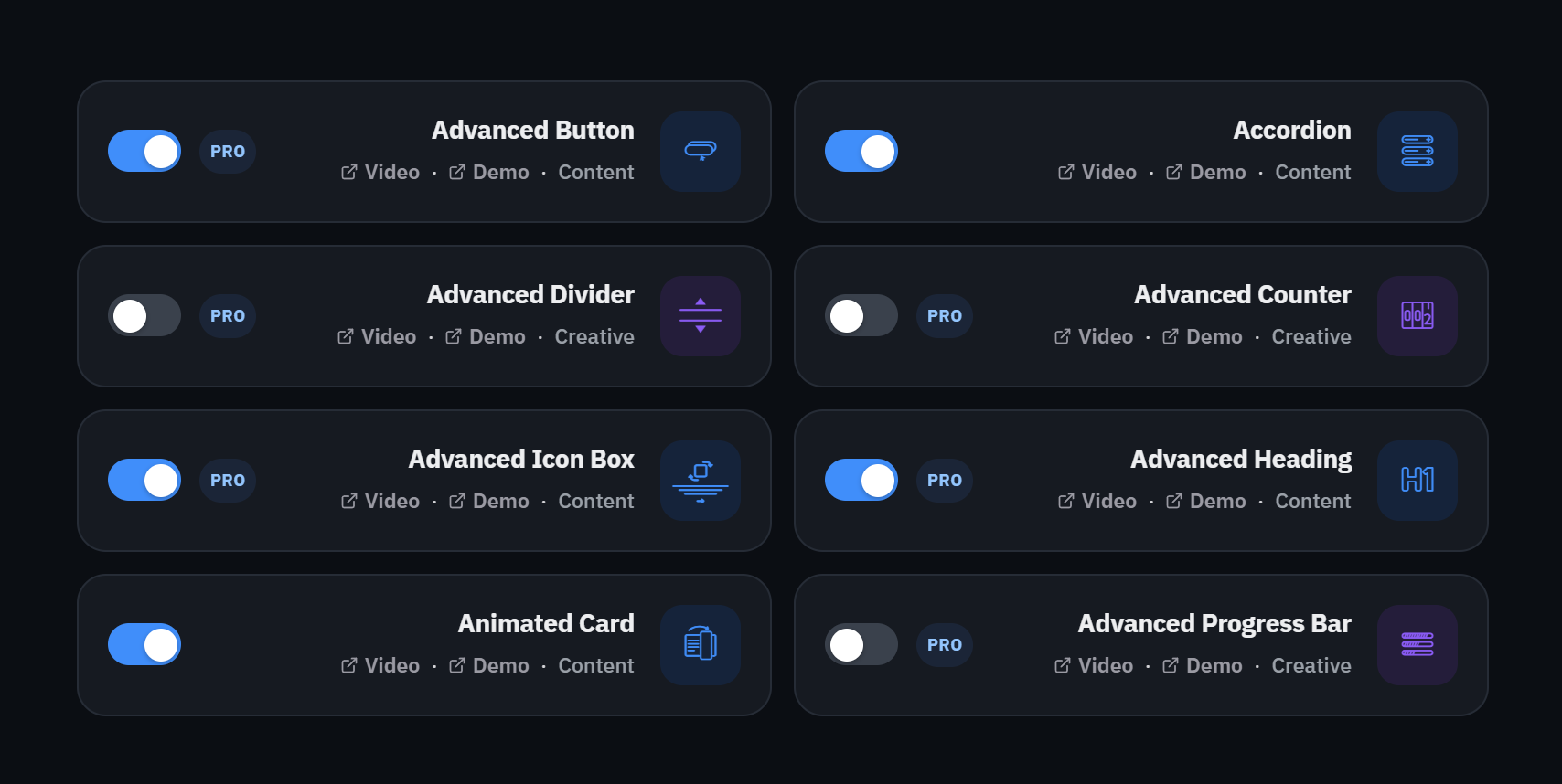 افزونه صفحه ساز المنت پک برای المنتور | Element Pack – Addon For Elementor 2 صفحه ابزارکها در پیشخوان المنت پک