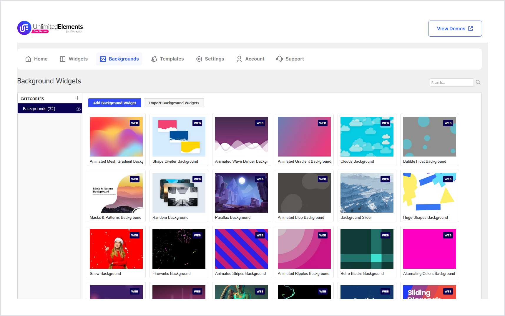 افزونه عناصر نامحدود المنتور | Unlimited Elements For Elementor 2 صفحه Backgrounds افزونه عناصر نامحدود با ابزارکهای پسزمینه متحرک