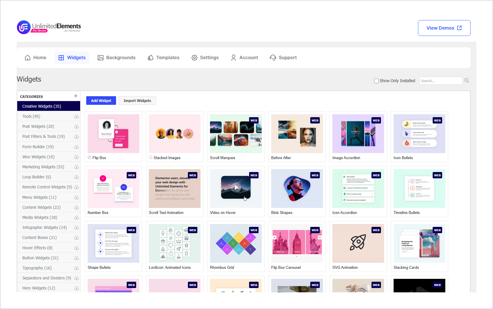 افزونه عناصر نامحدود المنتور | Unlimited Elements For Elementor 1 صفحه Widgets افزونه عناصر نامحدود با دستههای کتابخانه ابزارکها